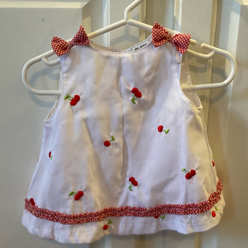 Class Club baby dress. Size 3m. Cherry print with matching hat and bottoms.